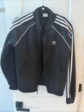 adidas Black Jacket with White Stripe Accents